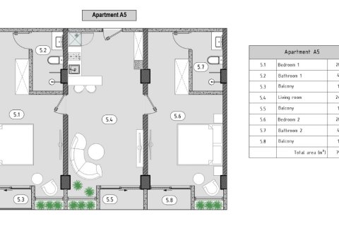 Apartment floor plan «2BR-5», 2 bedrooms in Elysium