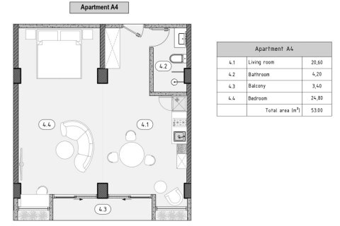 Apartment floor plan «1BR-4», 1 bedroom in Elysium