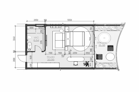 Планировка Квартиры «1BR-9» с 1 спальней в корпусе Building B Sunny Wellness SPA, ЖК Sunny Wellness SPA