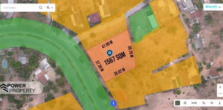 Земельный участок 1567м2 в Центральный Ломбок,  № 9621