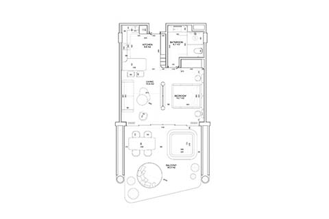 Планировка Квартиры «1BR-1» с 1 спальней в ЖК Magnum Resort Sanur