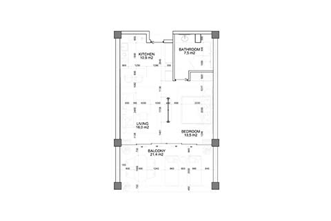 Планировка квартиры «1BR-3» с 1 спальней в ЖК Magnum Resort Berawa