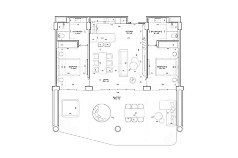 Планировка Квартиры «1BR-2» с 1 спальней в ЖК Magnum Resort Sanur