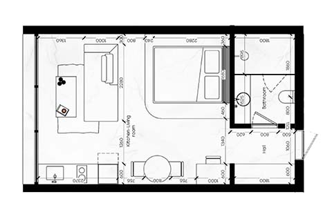 Планировка Квартиры «1BR-1» Студия в ЖК SUNNY OCEAN VIEW